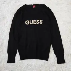 ゲス　GUESS　ブランドロゴニット　セーター　Ｓ　黒　ラインストーン　Vネック