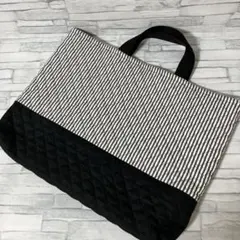 グレーストライプキルト　レッスンバッグ　絵本バッグ　図書バッグ　男の子　女の子