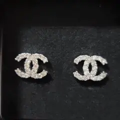 CCロゴマークピアス ラインストーン シルバー