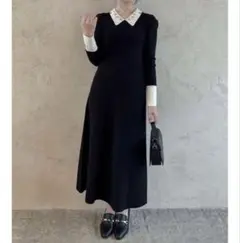 dazzlin オーナメントカラー　ニット　ワンピース　黒　M ビジュー