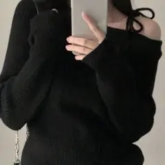 SHEIN 長袖 ニット トップス ブラック オフショル 47479381