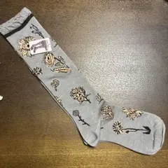 花柄タイツ風ソックス グレー