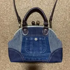 デニムがま口　デニムリメイク　バッグ　ハンドメイド　デニムポケットヒッコリー