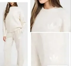 adidas トレフォイル ニット クルー スウェット M クリーム