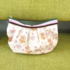 ポーチ　　丸型　マチなし　キャンバス地　ピンク　ハンドメイド