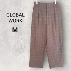 グローバルワーク ワイドパンツ M ブラウン チェック 格子 秋 冬