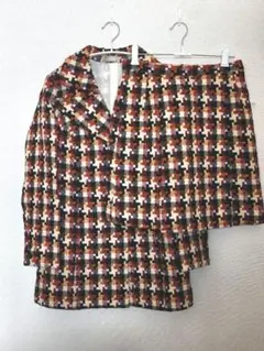 ヴィンテージ セットアップ レトロ 千鳥格子 総柄 厚手 スカートスーツ 着回し