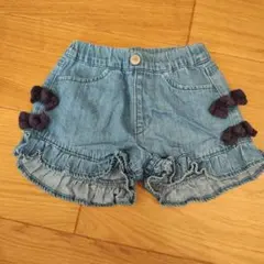 デニムブルー リボンフリル付きショートパンツ 90