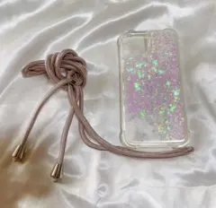 iPhone14 ラメ入りクリアケース　ショルダー付き