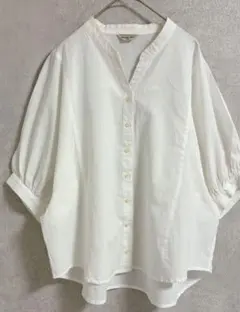 サマンサモスモス　五分袖スキッパーブラウス　ボリューム袖　コットン100%