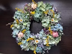 紫陽花とミモザのリース