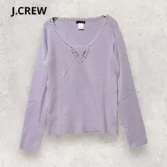 J.CREW Ｖネック ニットトップス M パープル メリノウール レース