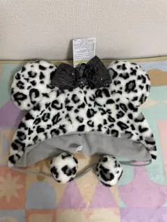 ファンキャップフリー ミニー レオパード ホワイト スパンコールリボン ヒョウ柄