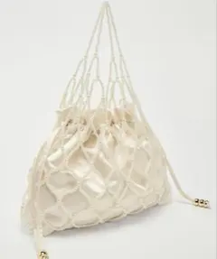 ZARA ビーズバケットバッグ パール