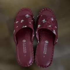 마이룸슈즈 판토폴 플라워 패턴 룸슈즈 스몰 보르도