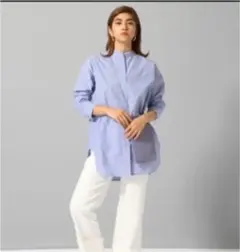 ストライプシャツ　ビッグシャツ　ノーカラー　シャツ　ジーナシス