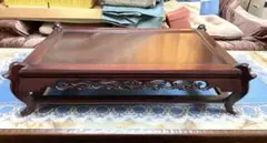 【美品】木製花台　透かし彫り　平卓　飾り台　猫足　華道　盆栽台　天然木