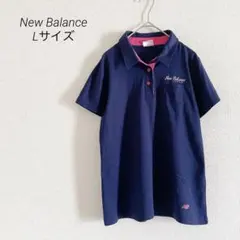 New Balance半袖ポロシャツLネイビーピンクロゴ入りポリエステルのサムネイル