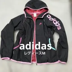 adidas フード黒ピンク水色パーカー フルジップ トラックジャケットスポーツ