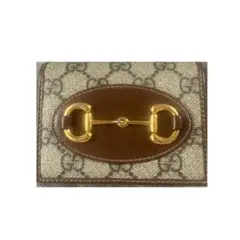 GUCCIグッチGGキャンバス 二つ折り財布 ブラウンレザーホースビット