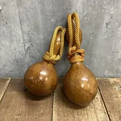 3F 天然ひょうたん 置物 2個セット 飾り紐付き 昭和レトロ 縁起物 工芸品