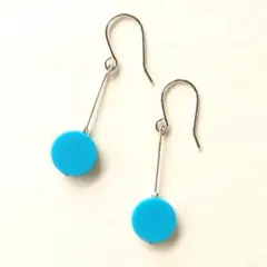 トルコブルーフラットビーズピアス