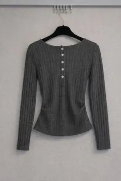 sheinグレー リブ編み 長袖トップスS