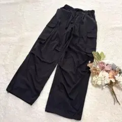 【ジーユー】GU パラシュートカーゴパンツ ウエストゴム ブラック S