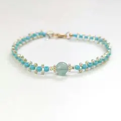 天然石とティール色のビーズブレスレット【ハンドメイド】