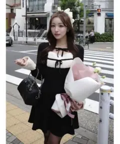 【新品未使用タグ付き】Darich‪‪❤︎‬リボンファーフレアニットミニワンピース