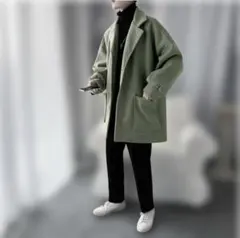 ビッグシルエット チェスターコート ロングコート グリーン　Lサイズ