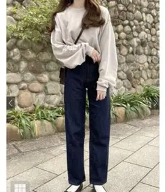 ストレートデニム ハイウエスト ダークブルー