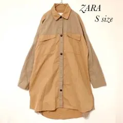 ZARA 長袖 ロールアップ シャツワンピース ベージュ S a0528