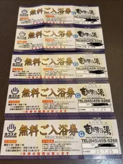 横濱スパヒルズ 竜泉寺の湯 無料ご入浴券 5枚セット【有効期限26.7.25】のサムネイル