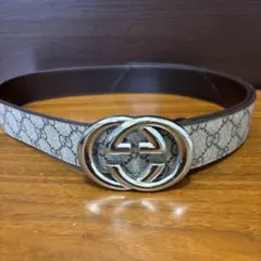 良品 GUCCI グッチ インターロッキングG ベルト 114876 シルバー