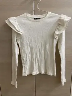 ZARA フリル袖 長袖トップス S アイボリー