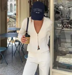 ZARA ホワイト Vネック 長袖シャツ ブレザー