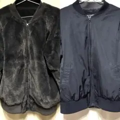 ★美品★リバーシブルファーブルゾン大人カジュアルアウター【L】グレー×ブラック