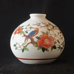 【九谷焼】吉三作 花瓶 / 花生 「花鳥図」 椿・梅・鳥 一輪挿し