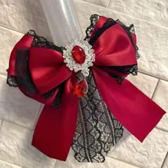 ①Sキンブレリボン　ペンライトリボン　レッド×ブラックレースのサムネイル
