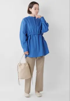 mizuiro indコットン スタンドカラー サイドリボン チュニック シャツ