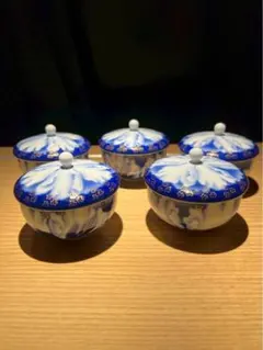 新品】蓋つき煮物椀 5客セット 染付 花柄 - メルカリ