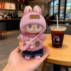 labubu洋服ラブブぬいぐるみ着17cm ぬい服　着せ替え服5点セット　ピンク