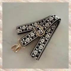 インド刺繍リボンスマホショルダー　ブラック③