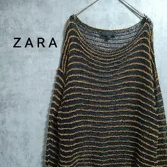 ザラ　ボーダーニット　透け感　透かし編みニット　レイヤード　チュニック　L