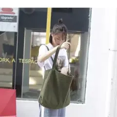 キャンバストートバッグ 無地 大容量 肩掛け おしゃれ シンプル 男女兼用 緑