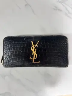 サンローラン YSL 財布 クロコ型押し ブラック レディース メンズ