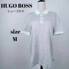 【a945】HUGO BOSS 半袖 トップス ポロシャツ 美品 M グレー 白のサムネイル