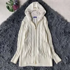 バーバリーブルーレーベル ケーブルニットボアロングパーカー 38 オフ白