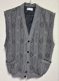 RELIANCE 幾何学模様 ニットカーディガンベスト Lサイズ